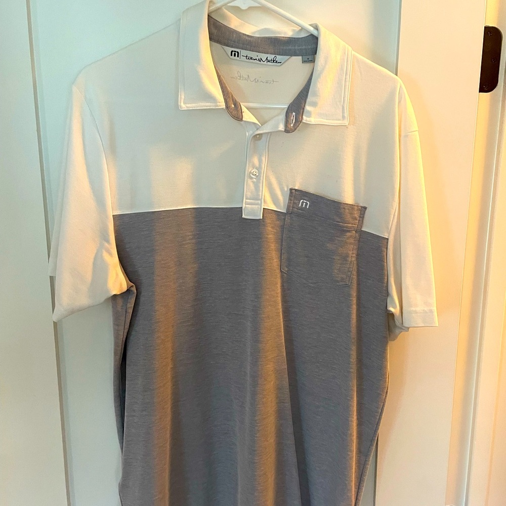 Travis Mathew White/Gray Golf Shirt. Size M